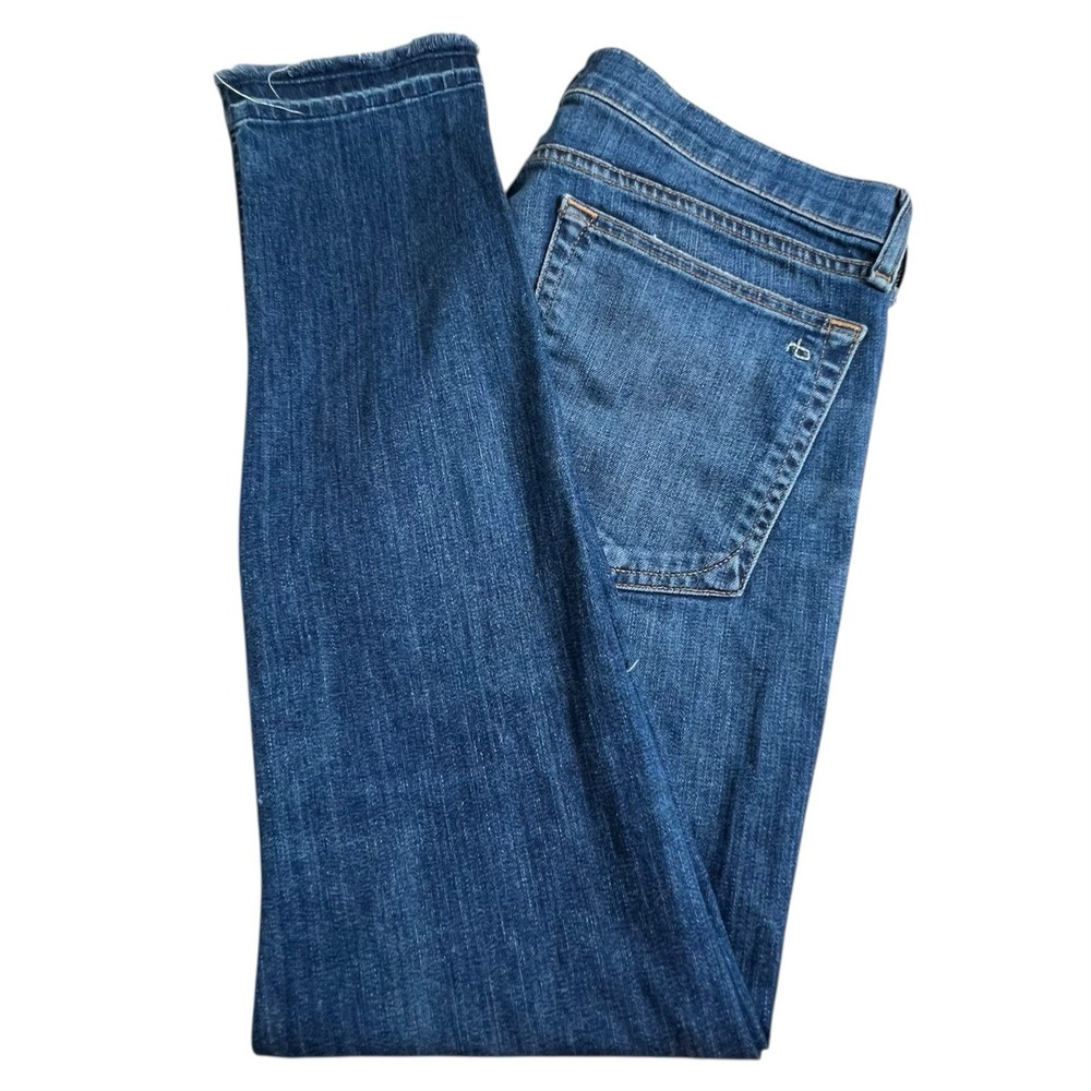 Rag & Bone‎ Womens 29 Dre Slim Straight Dark Wasn Distresses Mid Rise Jeans